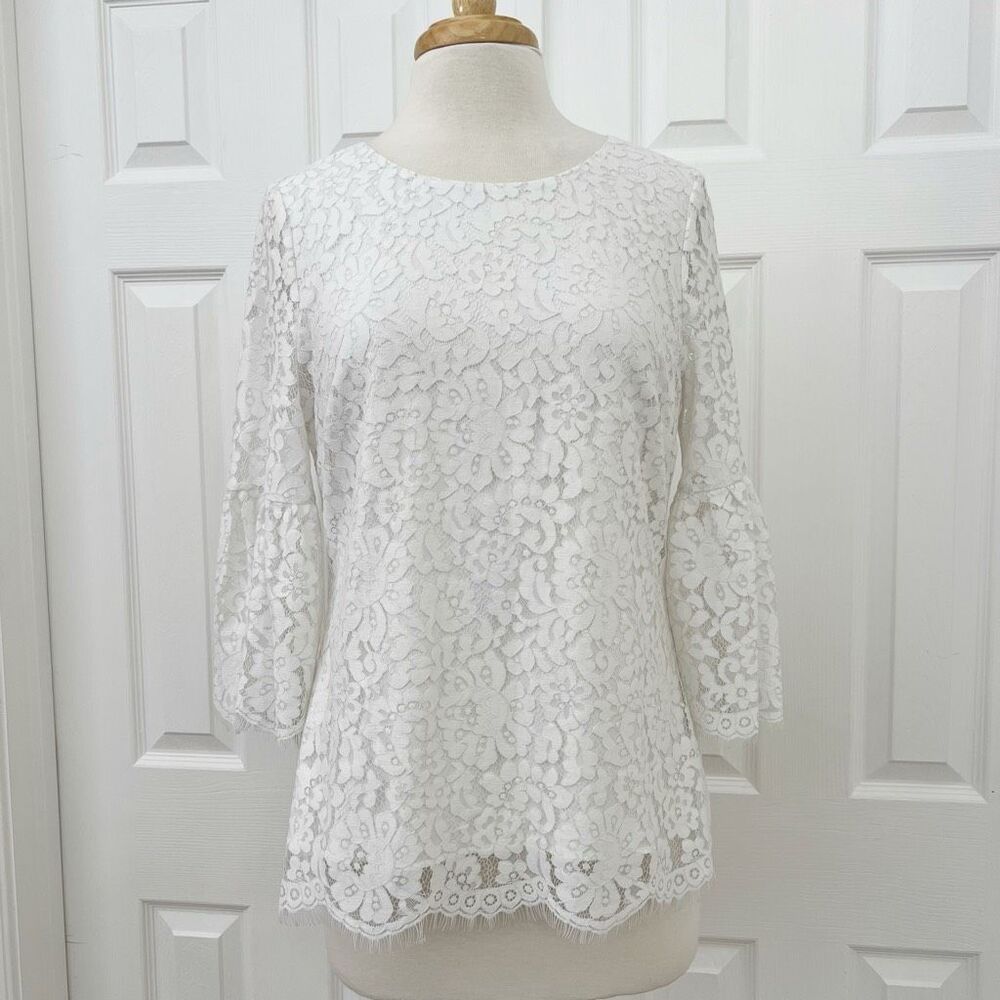 Sail to Sable Womens White Floral Layered Lace Blouse Top Size Medium‎ NWT